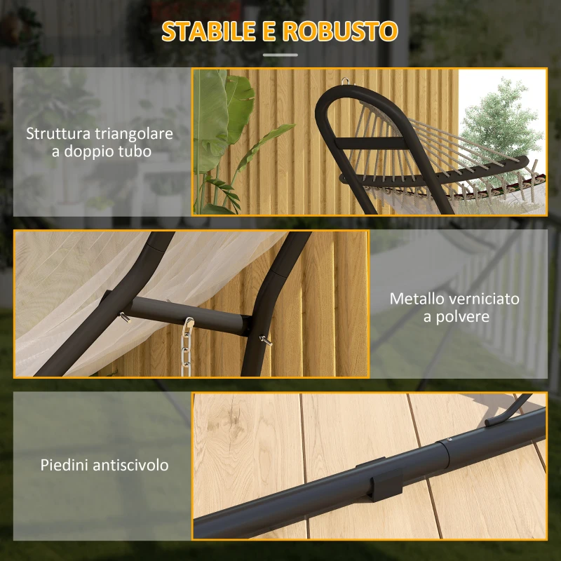 Outsunny Supporto per Amaca Regolabile e Antiscivolo con Ganci a S, in Acciaio, 278x97x112 cm Nero