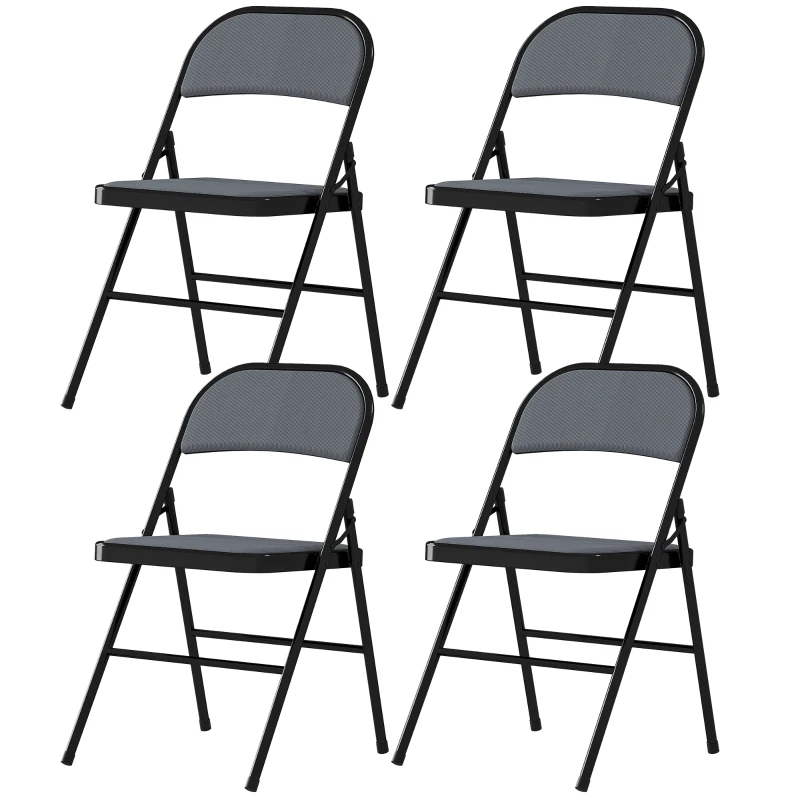 HOMCOM Lot de 4 chaises pliantes chaises de salle à manger portables cadre en acier 45 x 46 x 78 cm gris