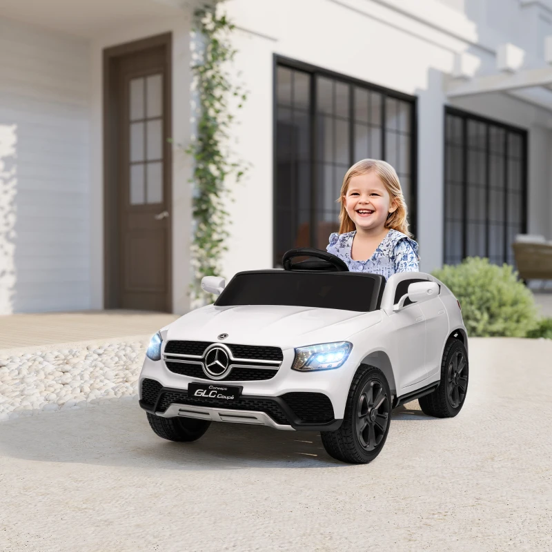 AIYAPLAY Elektroauto für Kinder, 12V Kinderauto mit Fernbedienung, LED-Lichter, Musik, 3 Geschwindigkeiten, 3-6 Jahre, Weiß