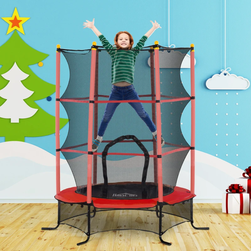 HOMCOM Trampolin für Kinder, Ø163 cm, mit Sicherheitsnetz, für drinnen und draußen, Belastung bis 50 kg, Stahl, Kunststoff, Rot