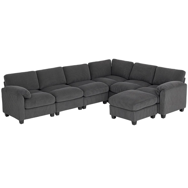 HOMCOM Ecksofa U-Form Sofa Couch mit Federpolsterung gepolsterte Armlehnen beweglicher Ottomane Cord 292x224x85 cm Dunkelgrau