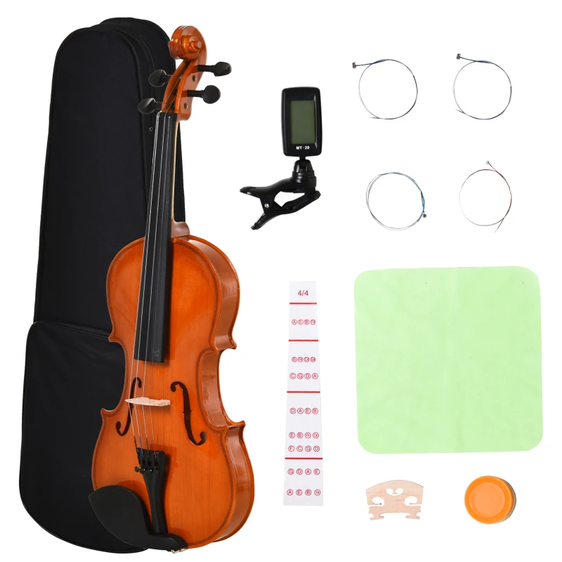 HOMCOM Violino 4/4 per Adulti con Accessori Inclusi (Custodia, Archetto, Corde, Ponticello, Accordatore) 58.5 x 21.5 x 7cm