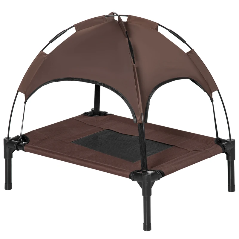 PawHut Brandina per Cani Rialzata e Traspirante con Tetto Rimovibile, in Metallo e Tessuto Oxford, 61x46x62 cm, Marrone