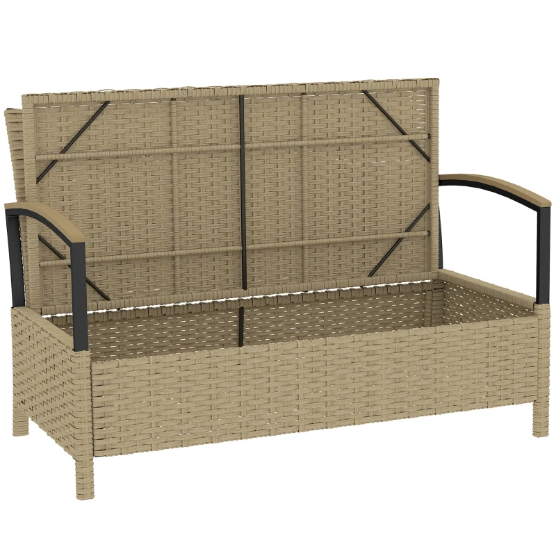 Outsunny 125L Garden Storage Bench, 2 Seater PE Rattan Outdoor Bench Storage Box with Padded Cushion, Khaki