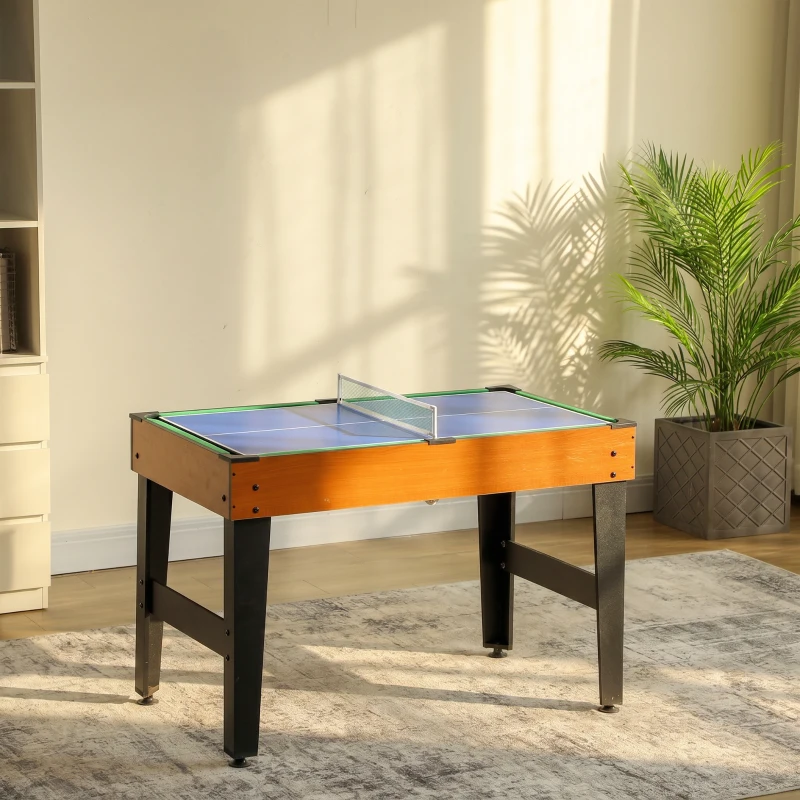 SPORTNOW Table MultiJeux 5 en 1 Babyfoot Billard Air Hockey Ping-Pong et Basket Accessoires 134x108x144cm Marron Noyer