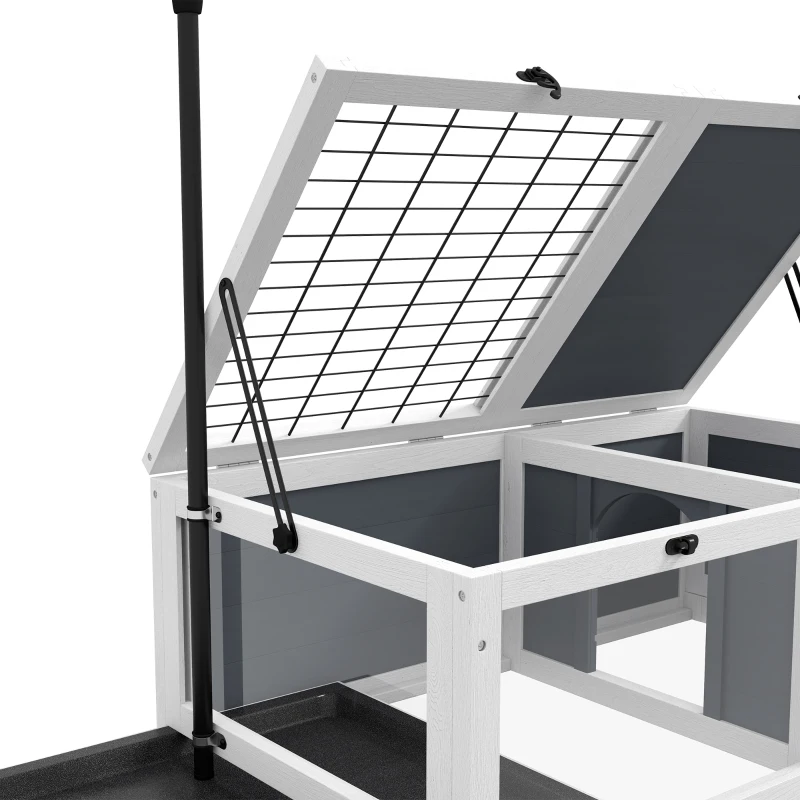 PawHut Maison enclos cage pour petit animal tortue avec 2 espaces support de lampe réglable 81 x 48 x 31,5 cm gris
