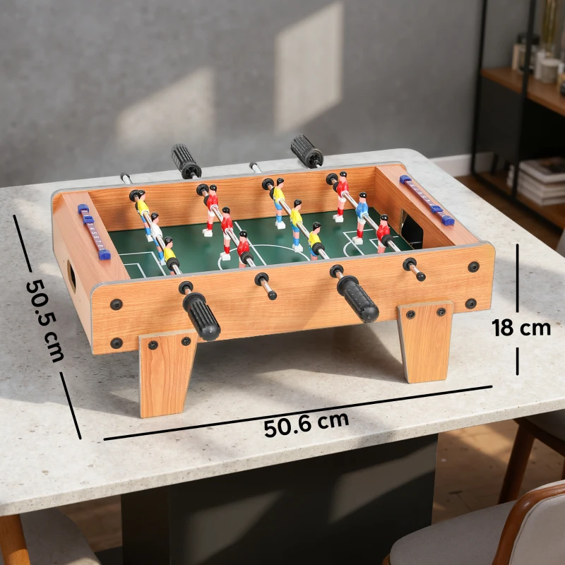 SPORTNOW Mini Babyfoot Masă de Baby-foot cu Panouri de Scor și 2 Bile 50,6x50,5x18cm Finisaj Lemn Natural