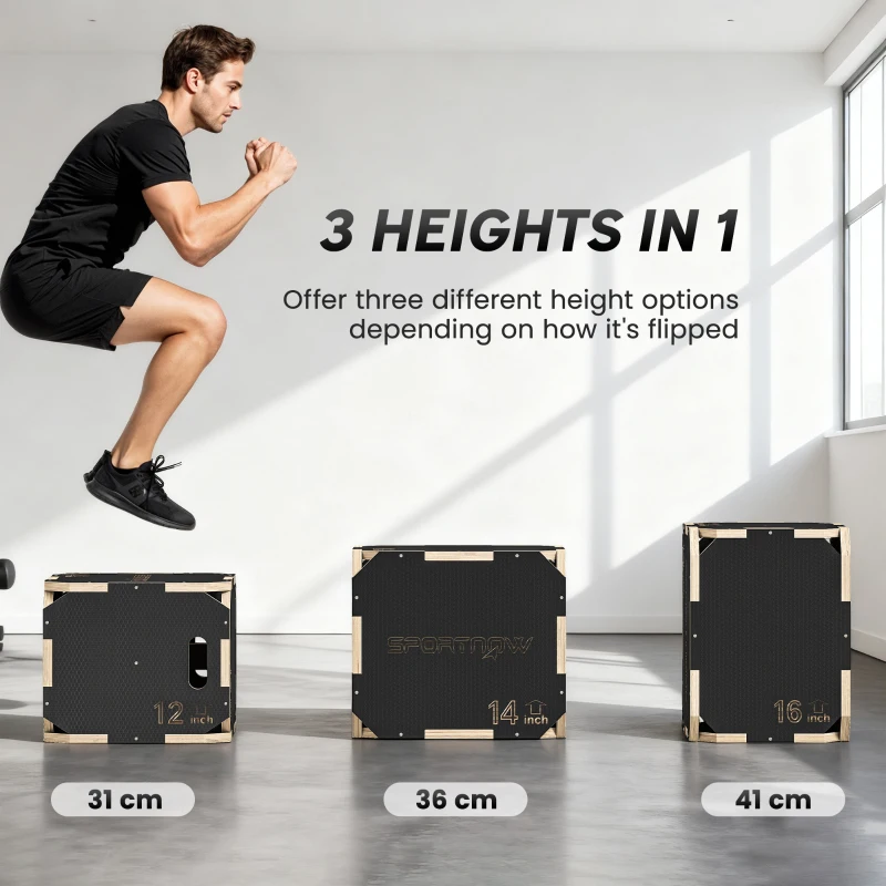 SPORTNOW Non-Slip Plyo Box, Corner-free Wooden Jump Box, 31 x 36 x 41 cm