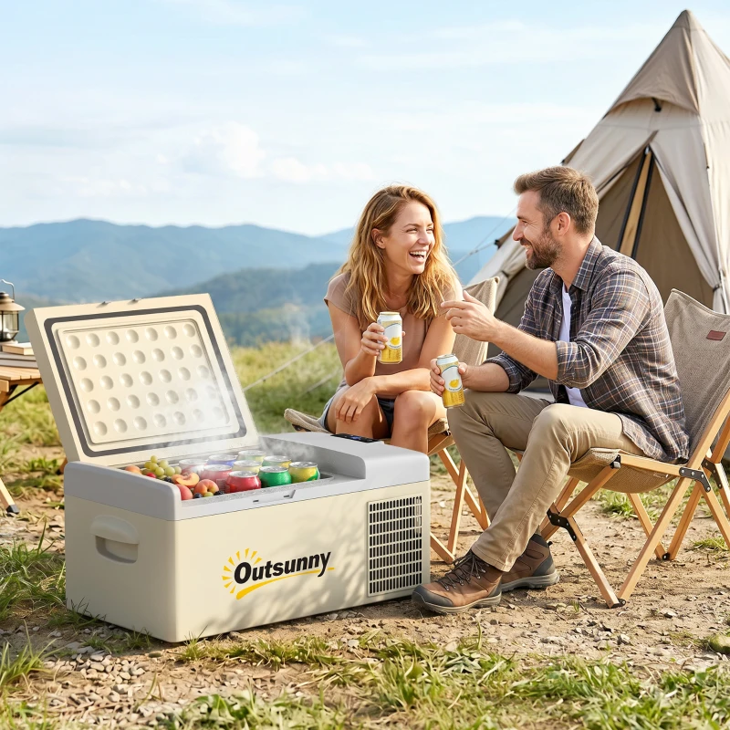 Outsunny 16L Portable Car Fridge, -20℃ to 10℃ Adjustable Temperature - Khaki/Grey