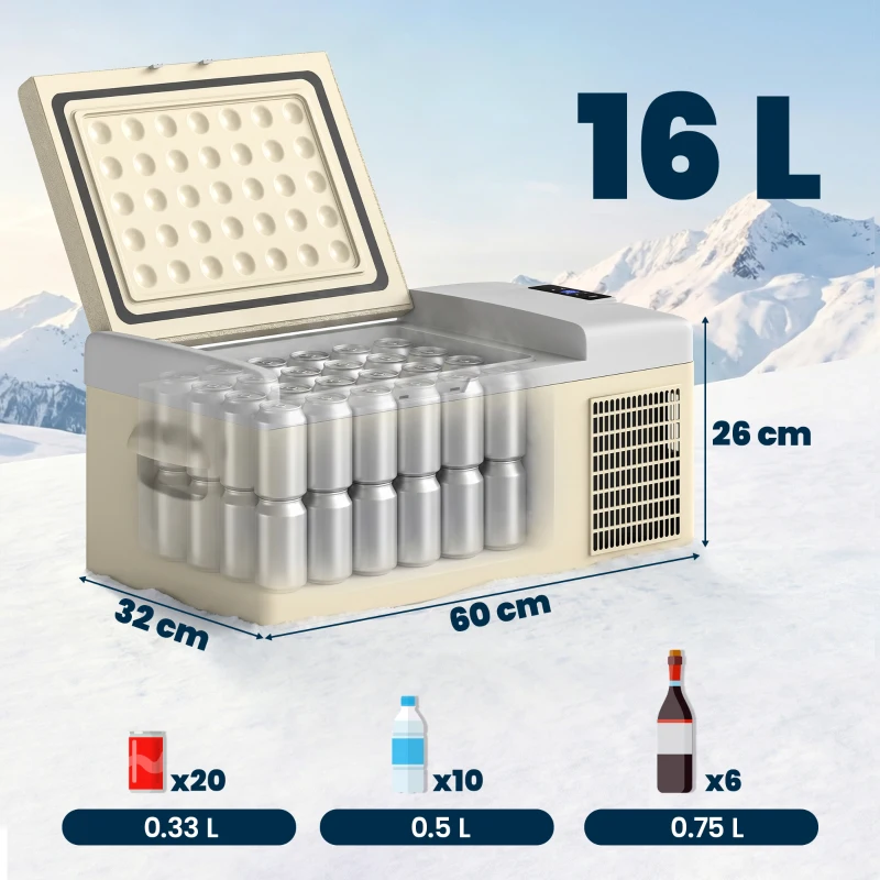 Outsunny 16L Portable Car Fridge, -20℃ to 10℃ Adjustable Temperature - Khaki/Grey