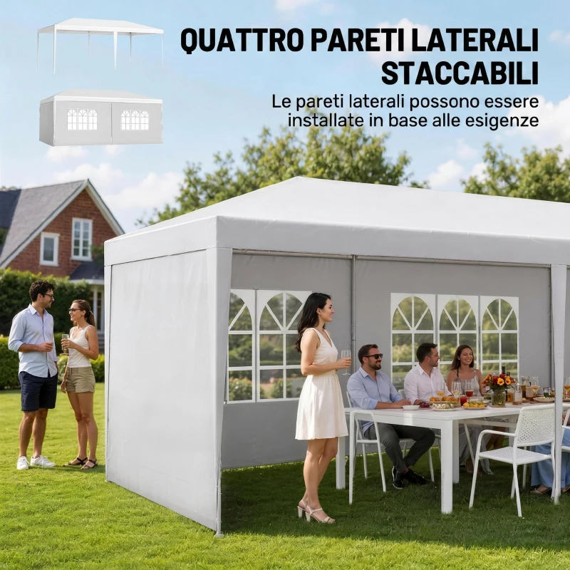 Outsunny Tendone da Giardino Pieghevole per Feste ed Eventi con Pannelli Rimovibili, 5.83x2.95 m, Bianco