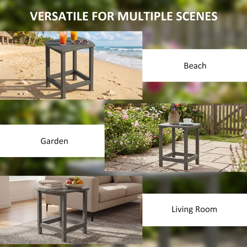 Outsunny Outdoor Side Table, Garden Coffee Table, All-Weather Adirondack Side Table for Garden, Beach, Indoor Outdoor, Grey