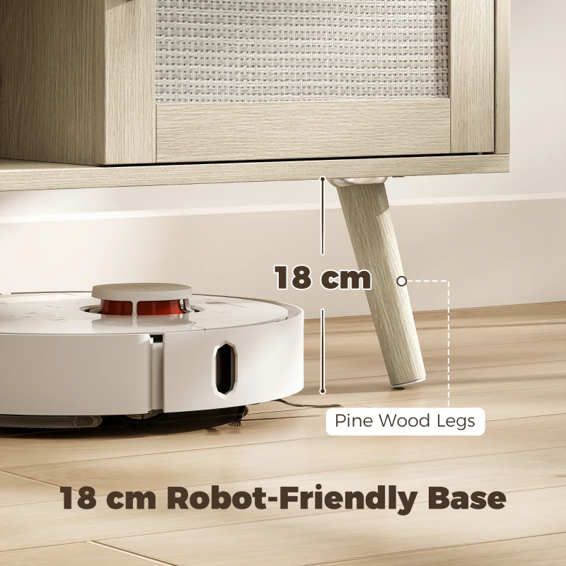 HOMCOM Meuble TV d'Angle 115 cm, Meuble Télé pour Téléviseur jusqu'à 65 Pouces, 2 Portes en Rotin  2 Compartiments, Chêne