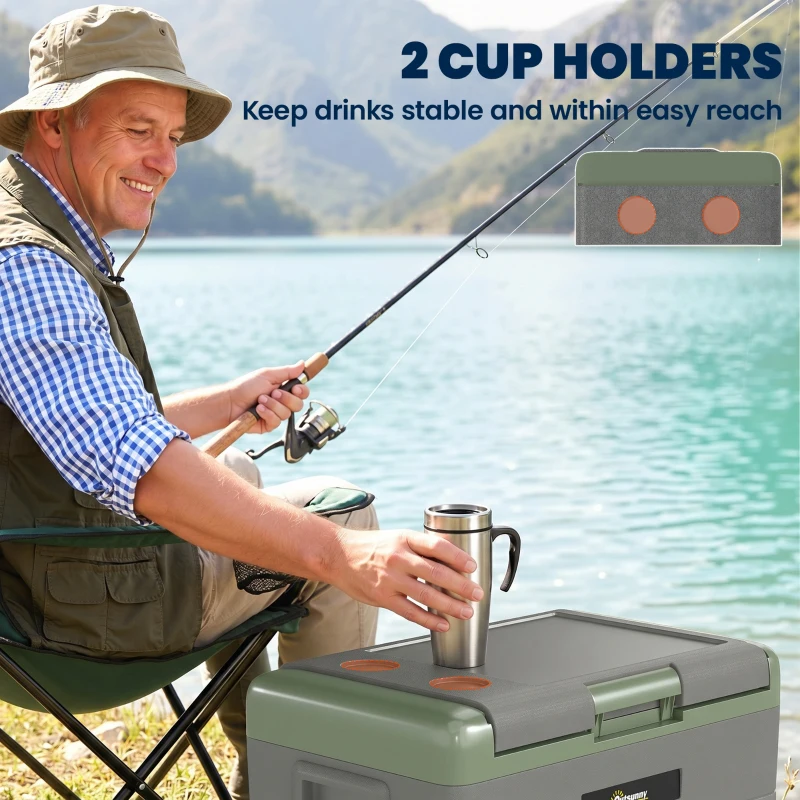 Outsunny 50L Portable Car Refrigerator - Light Green and Grey