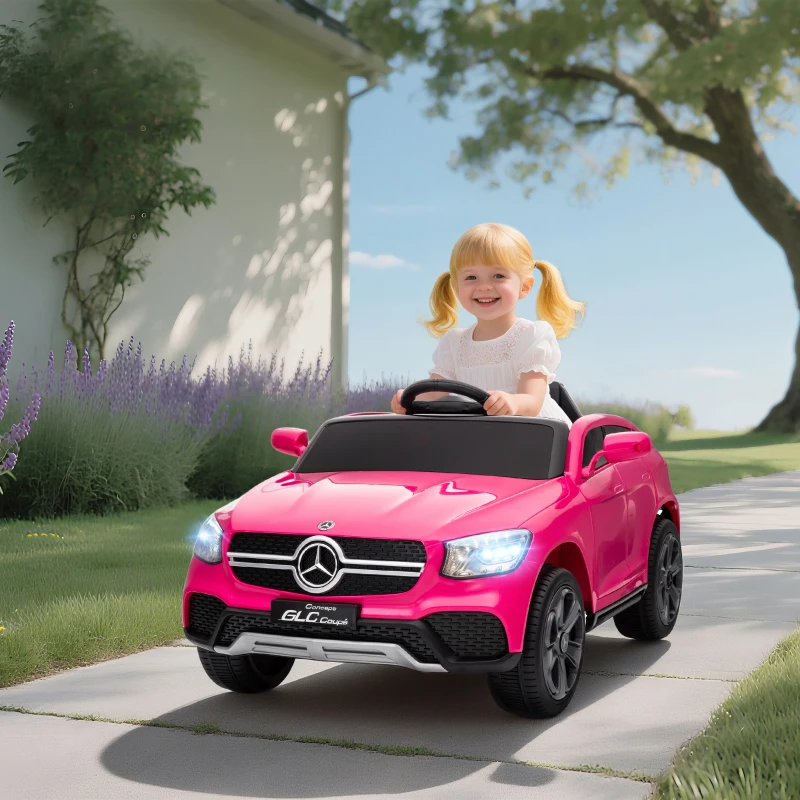 AIYAPLAY Elektroauto für Kinder, 12V Kinderauto mit Fernbedienung, LED-Lichter, Musik, 3 Geschwindigkeiten, 3-6 Jahre, Rosa(m-10)