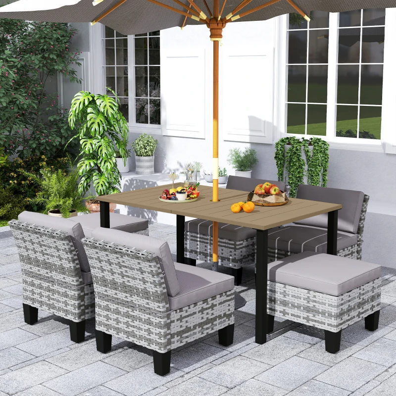 Outsunny Seven-Piece Rattan Dining Set - Grey