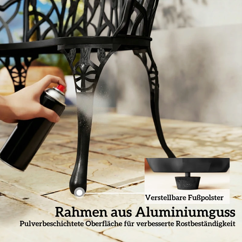 Outsunny Gartenbank 2-Sitzer Gussaluminium wetterfest Outdoor Sitzbank mit Tulpen-Rückenlehne Blumenmotiv 99 x 57 x 78 cm