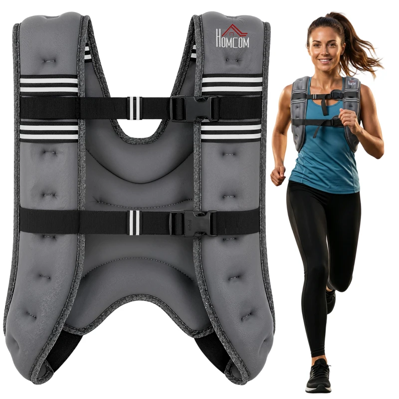 HOMCOM 10KG Weighted Vest, Running Weight Vest with Adjustable Strap, Convenient Pocket and Reflective Strips for Men and Women