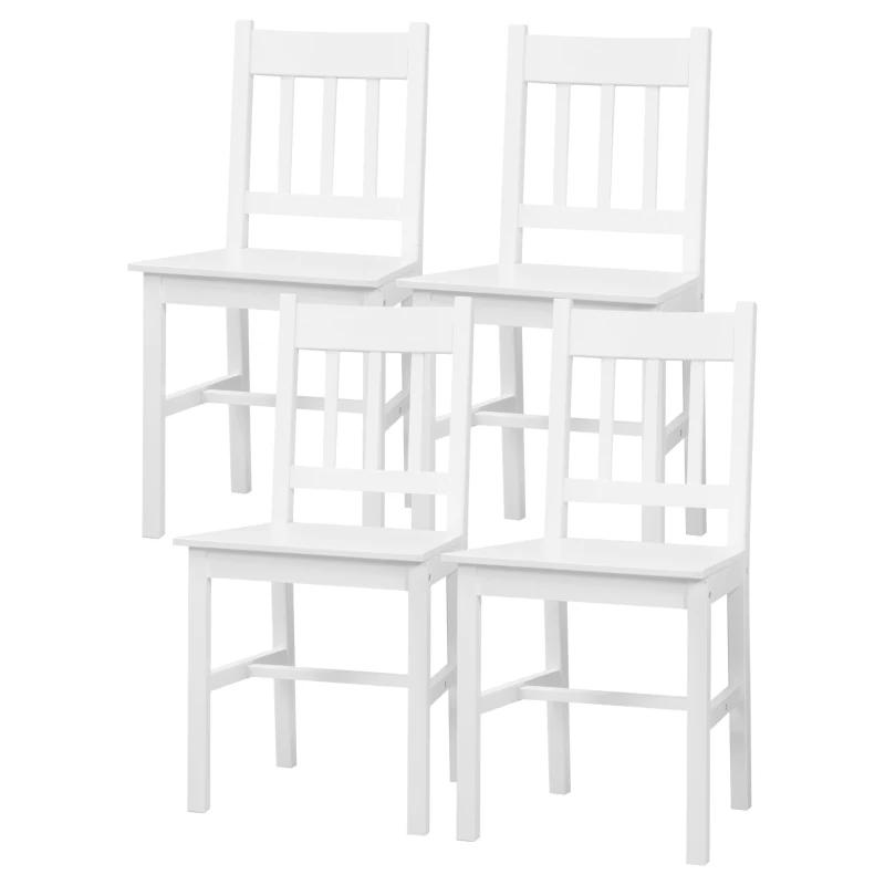 HOMCOM Juego de 4 Sillas de Comedor Silla de Cocina con Respaldo de Listones Marco de Madera de Pino 41x46,5x85,5 cm Blanco