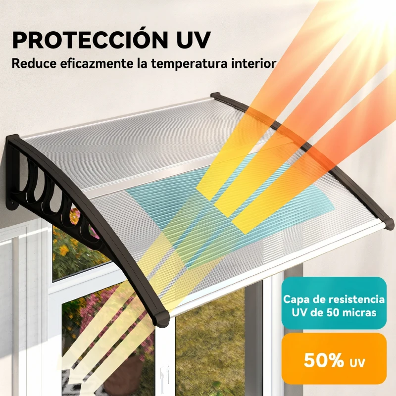 Outsunny Marquesina para Puertas y Ventanas 103x96,5 cm con Paneles de Policarbonato Regleta de Aluminio Transparente