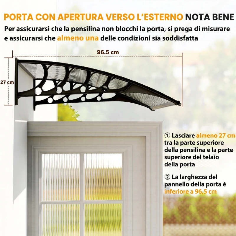 Outsunny Tettoia da Esterno in Policarbonato per Porte e Finestre, 103x96.5x27cm, Trasparente