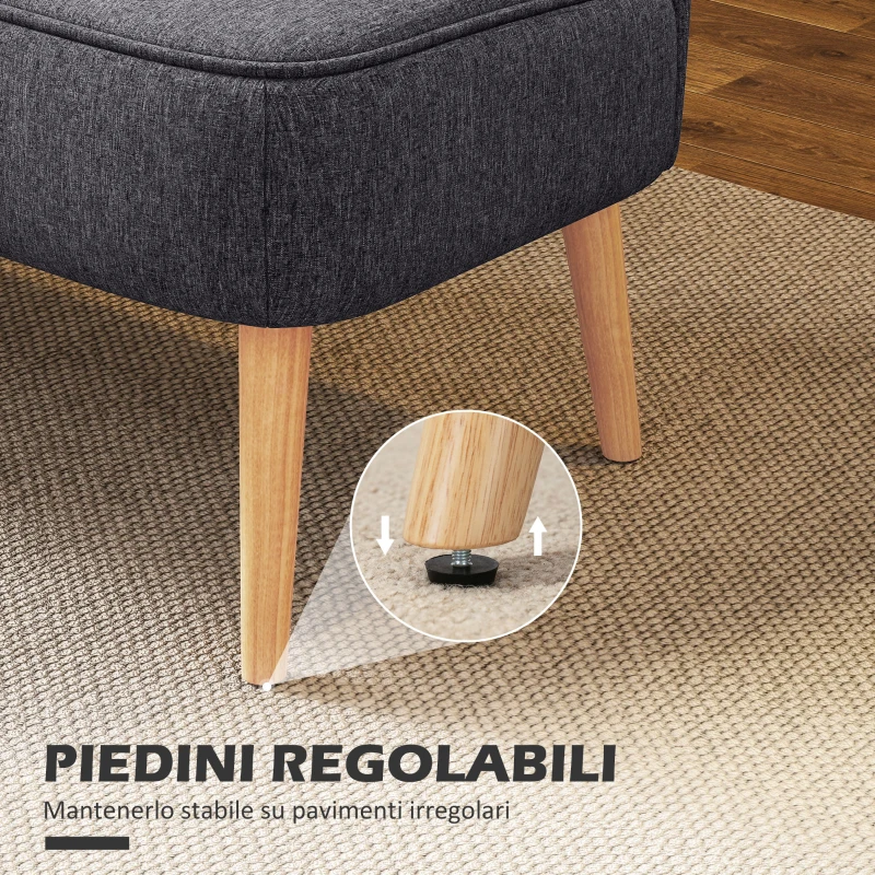 HOMCOM Divano 2 Posti in Tessuto Effetto Lino Senza Braccioli con Gambe in Legno, 117x56.5x77 cm, Grigio Scuro