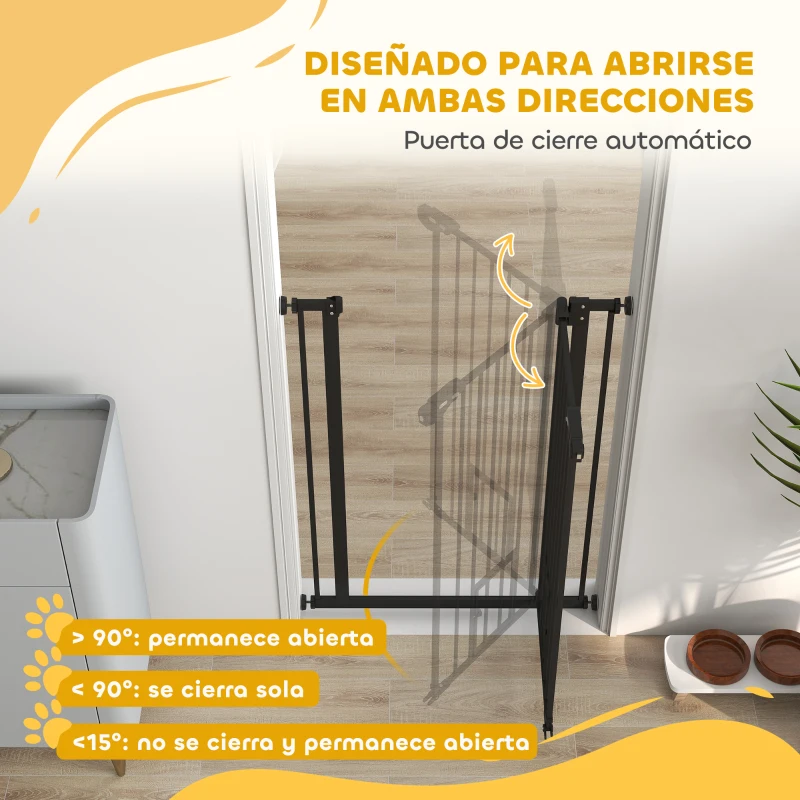 PawHut Barrera de Seguridad Ajustable con Puerta Pequeña Cierre Automático y Sistema de Doble Bloqueo 74-80x104,1 cm Negro