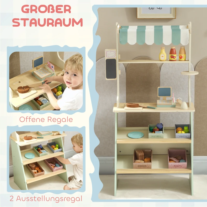 AIYAPLAY Kaufladen für Kinder Kaufladen Supermarkt mit Kasse Scanner Tafel 34 Spielzubehör Grün