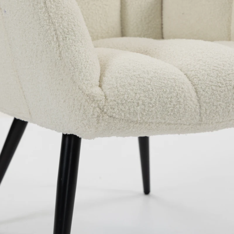 HOMCOM Fauteuil de Salon avec Repose-Pied, Fauteuil d'Appoint Capitonné en Peluche Teddy, Dossier Haut, Poches Latérales, Beige