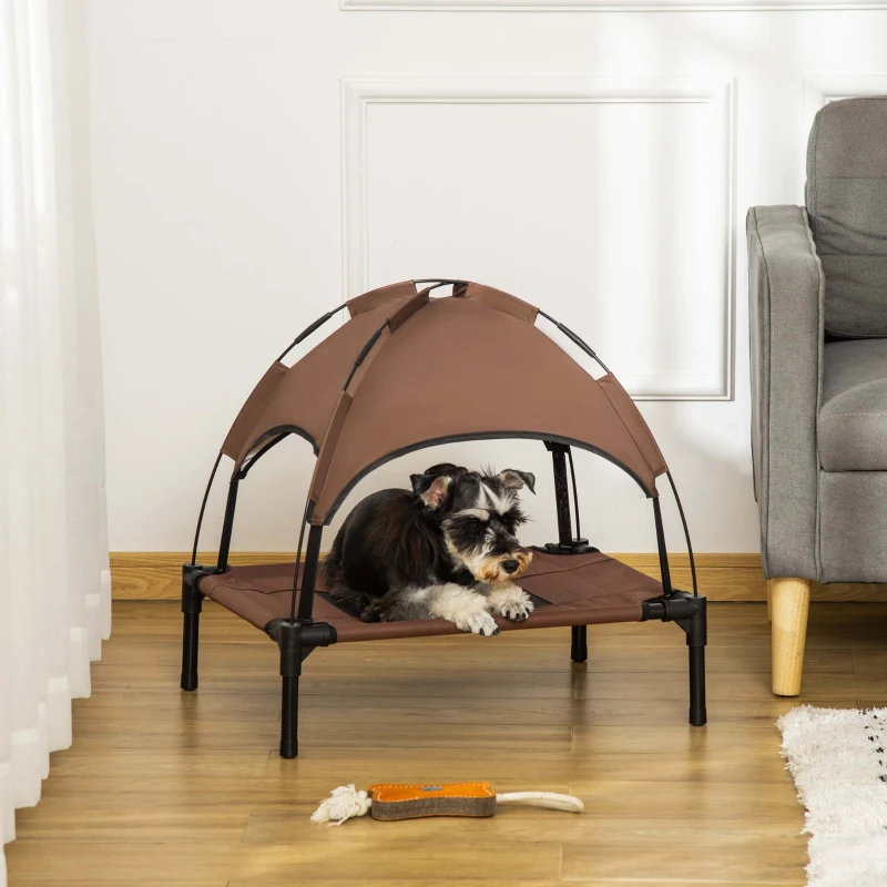 PawHut Brandina per Cani Rialzata e Traspirante con Tetto Rimovibile, in Metallo e Tessuto Oxford, 61x46x62 cm, Marrone