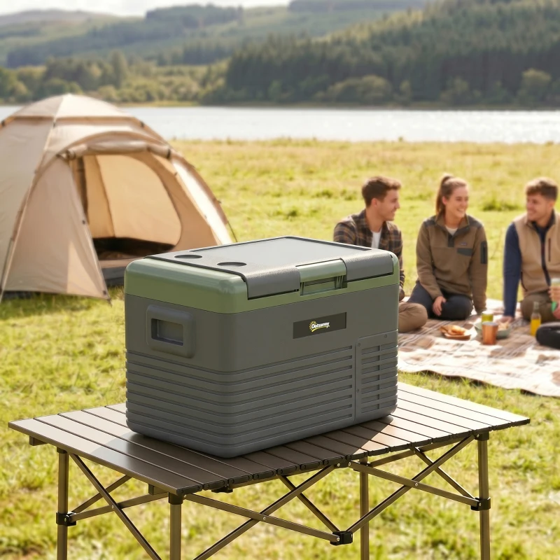 Outsunny 30L Portable Car Refrigerator - Light Green and Grey