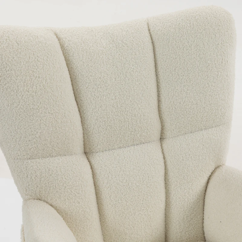 HOMCOM Fauteuil de Salon avec Repose-Pied, Fauteuil d'Appoint Capitonné en Peluche Teddy, Dossier Haut, Poches Latérales, Beige