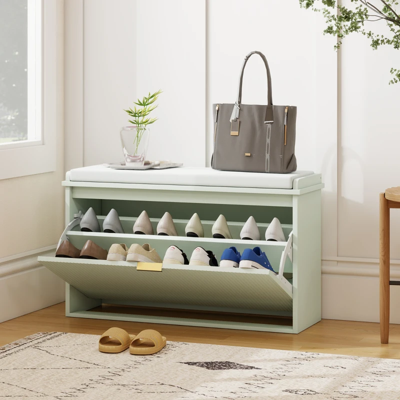 HOMCOM Banc à chaussures avec coussin d'assise rembourré et tiroir rabattable pour couloir, chambre, 80 x 26 x 47,5 cm, vert