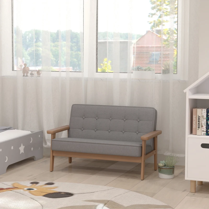 AIYAPLAY Kindersessel, Kindersofa mit Holzrahmen, Samtoptik, gepolstert, für Kinder von 3-15 Jahren Grau