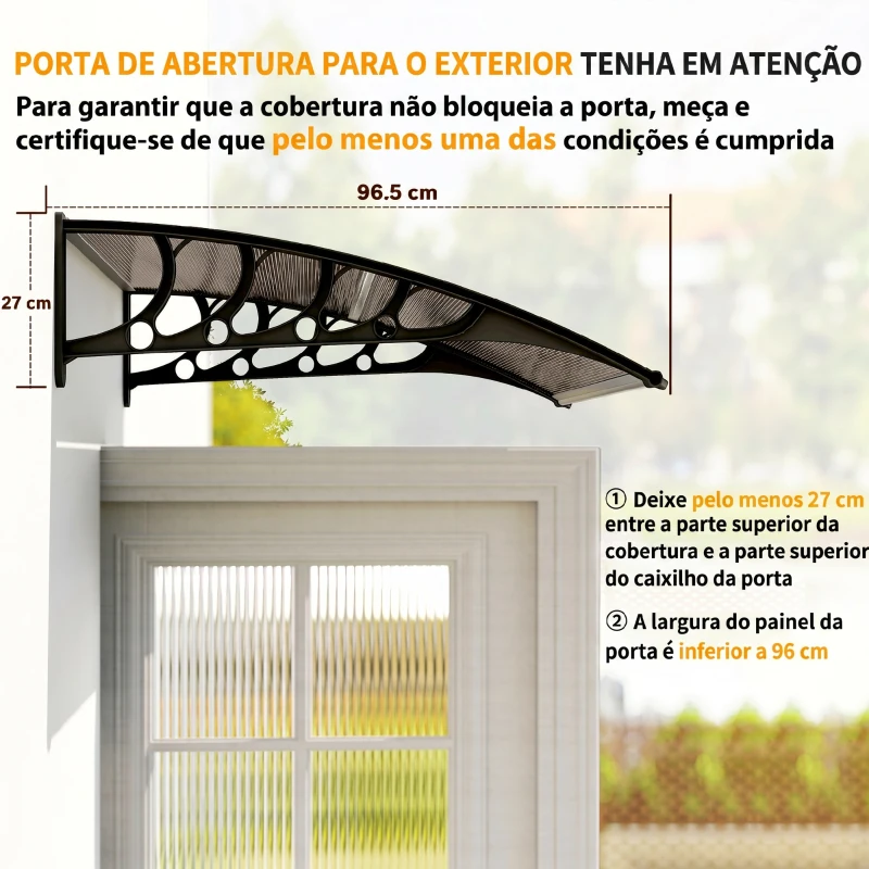 Outsunny Marquise para Portas e Janelas 103x96,5 cm Marquise com Proteção para Sol e Chuva com Painéis de Policarbonato Preto e Marrom