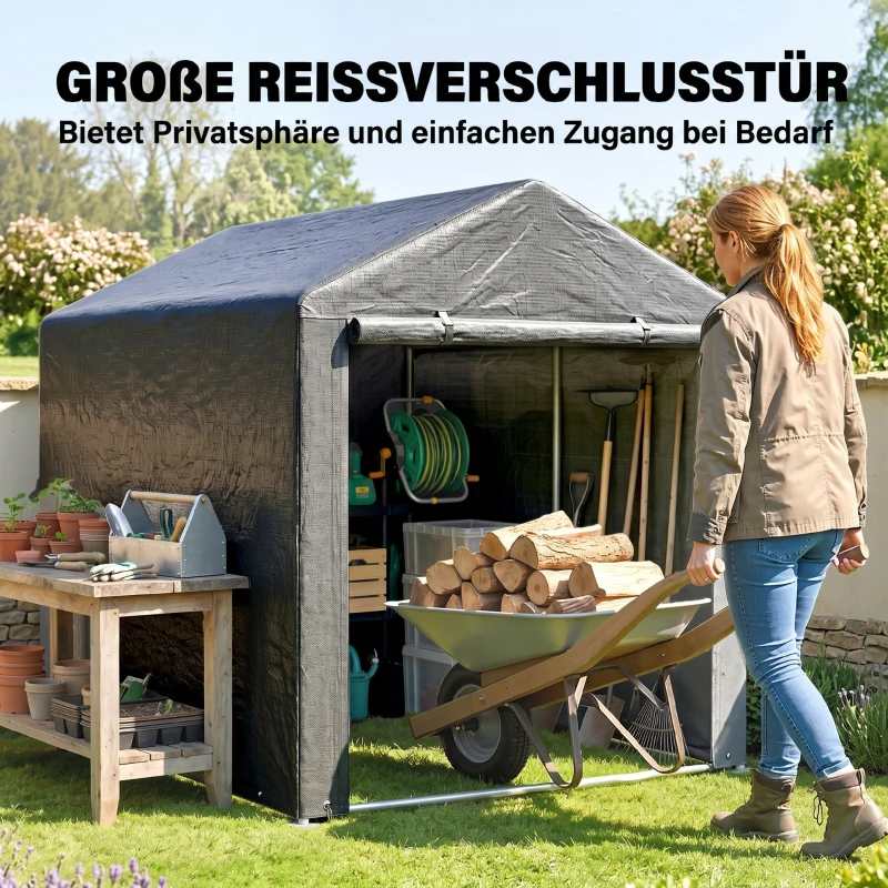 Outsunny Geräteschuppen, Zeltgarage, große Tür, rostfreier Metallrahmen, 160x218x172 cm, Dunkelgrau(m-6)