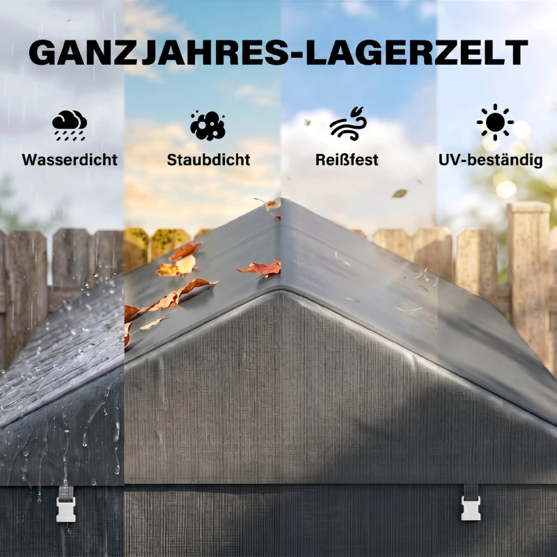 Outsunny Geräteschuppen, Zeltgarage, große Tür, rostfreier Metallrahmen, 160x218x172 cm, Dunkelgrau(m-4)