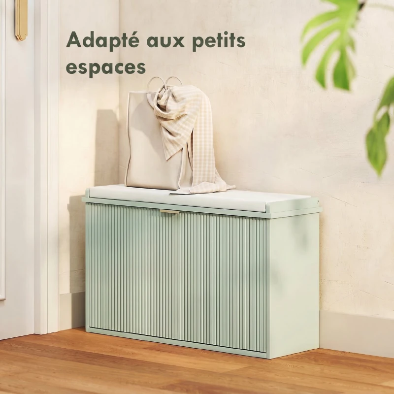 HOMCOM Banc à chaussures avec coussin d'assise rembourré et tiroir rabattable pour couloir, chambre, 80 x 26 x 47,5 cm, vert