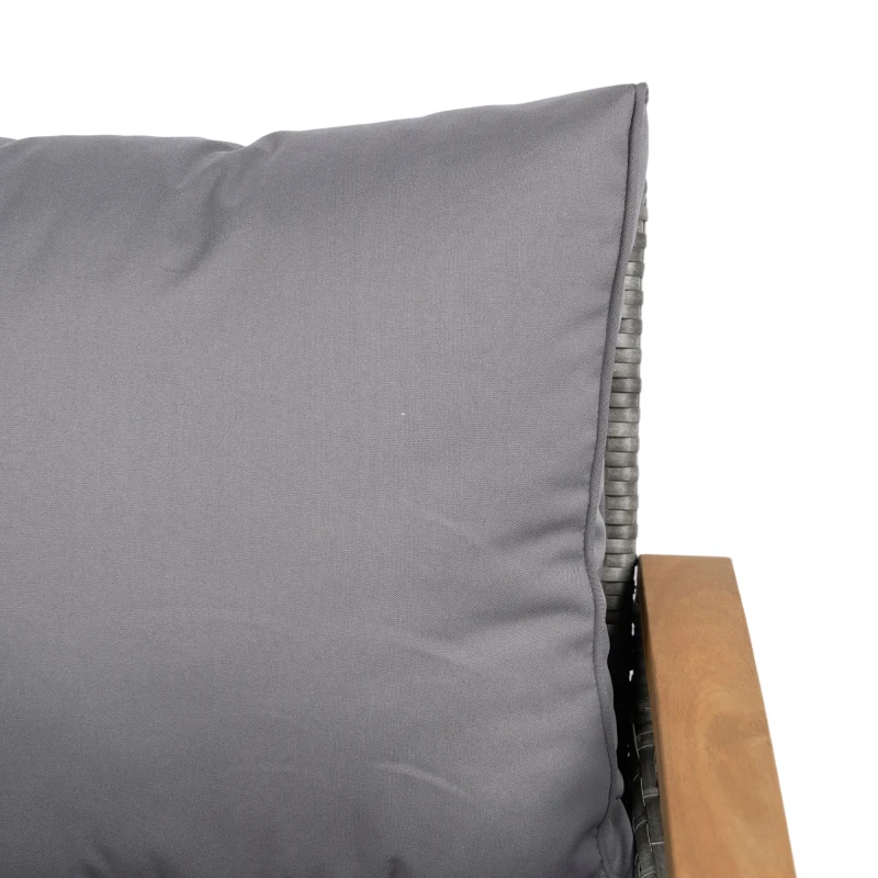 Outsunny 2 Seater Rattan Garden Sofa, Outdoor Sofa with Thickened Cushions and Acacia Wood Armrests, Dark Grey