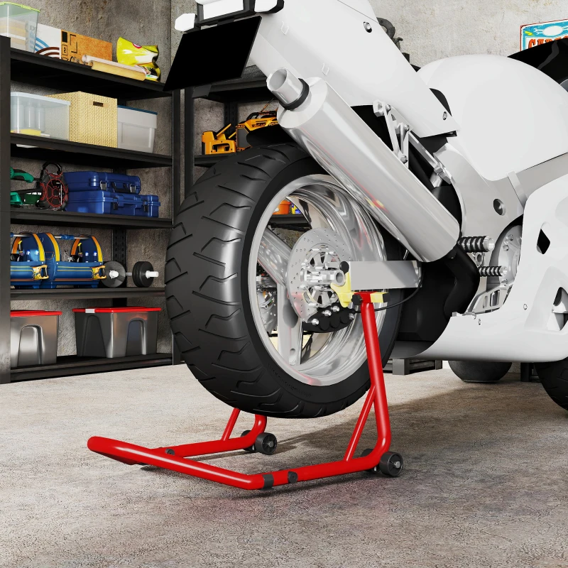 HOMCOM Cavalete Elevador Universal Suporte Roda Traseira Mota com Forquilhas em U e L Ajustáveis e Almofadas Antiderrapantes 58,5x34,5x69 cm Vermelho
