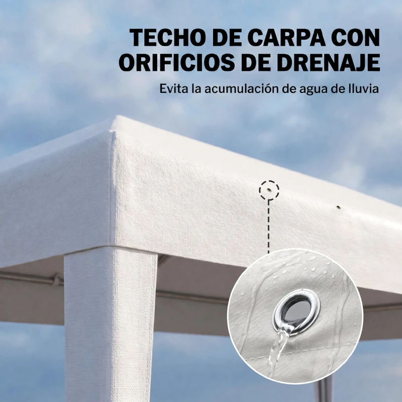 Outsunny Carpa de Jardín 6x3m con 4 Paredes Laterales 2 Ventanas Visibles Cenador Gazebo de Exterior para Fiestas Eventos Blanco