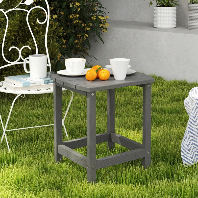 Outsunny Outdoor Side Table, Garden Coffee Table, All-Weather Adirondack Side Table for Garden, Beach, Indoor Outdoor, Grey