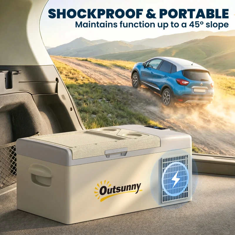 Outsunny 16L Portable Car Fridge, -20℃ to 10℃ Adjustable Temperature - Khaki/Grey