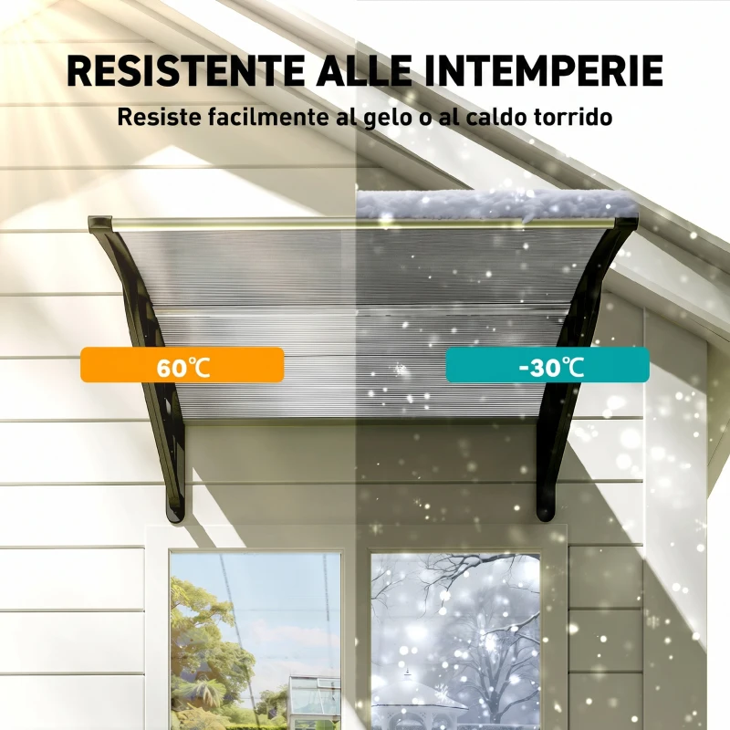 Outsunny Marquesina para Puertas y Ventanas 103x96,5 cm con Paneles de Policarbonato Regleta de Aluminio Transparente