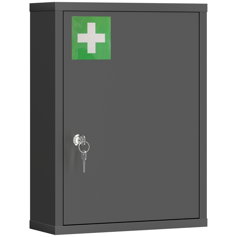 kleankin Medizinschrank zur Wandmontage mit Schloss, 3-stufiger Stahl-Wandschrank, 40 x 15 x 53,5 cm, Schwarz