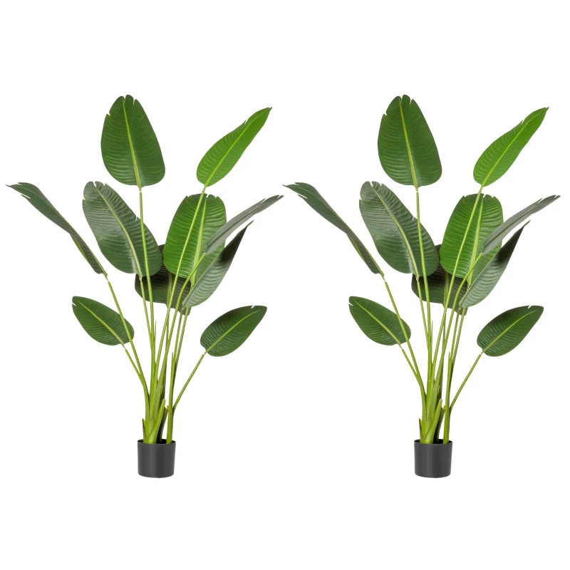 HOMCOM 2 Plantas Artificiales de 160 cm Bananera con Maceta y 10 Hojas Realistas para Decoración en Interior Verde