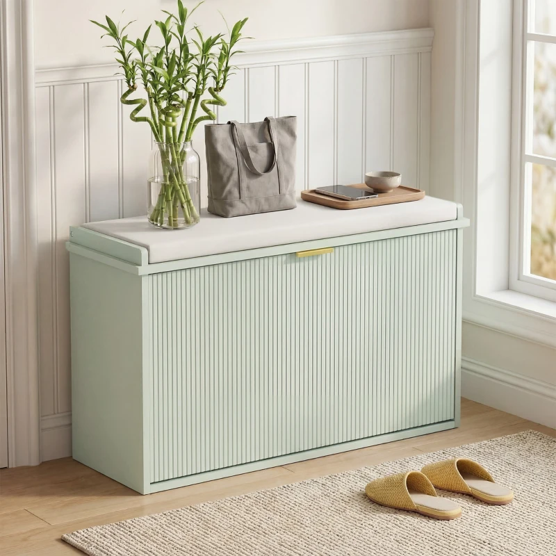 HOMCOM Banc à chaussures avec coussin d'assise rembourré et tiroir rabattable pour couloir, chambre, 80 x 26 x 47,5 cm, vert