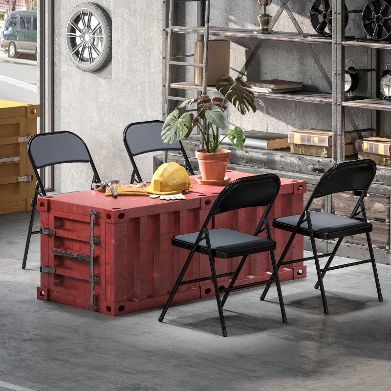 HOMCOM Lot de 4 chaises pliantes chaises de salle à manger portables cadre en acier 45 x 46 x 78 cm gris