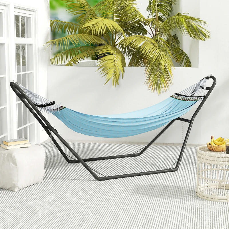 Outsunny 9ft Hammock Stand Adjustable Hammock Frame with Non-Slip Feet for Indoor Outdoor, 150 kg Capacity, Black