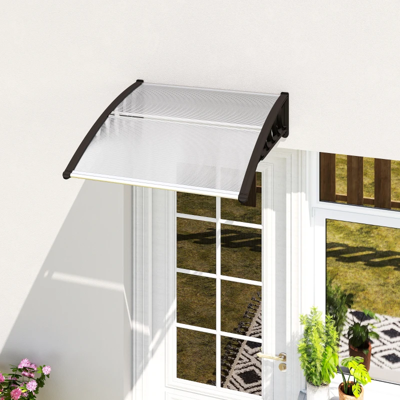 Outsunny Marquise para Portas e Janelas 103x96,5 cm com Painéis de Policarbonato e Régua de Alumínio, Transparente